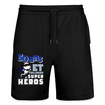 Cadeau homme 50 ans super heros - Short de jogging bio TRAINER Stanley/Stella unisexe - noir - Devant - Nik (191cm) & Marisol (170cm)