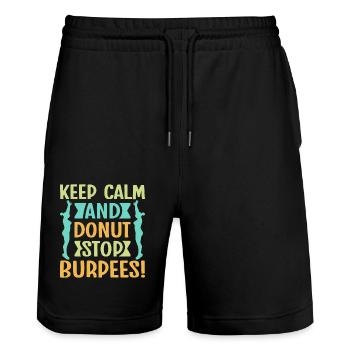 Fitness Fanatics Keep Calm Burpees Calisthenics - Stanley/Stella Unisex Bio Joggingshorts Trainer  - Schwarz - Vorne - Nik (191cm) & Marisol (170cm)