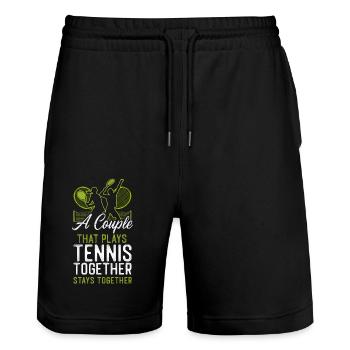 Funny Tennis Player Racket Couple - Stanley/Stella Unisex Bio Joggingshorts Trainer  - Schwarz - Vorne - Nik (191cm) & Marisol (170cm)