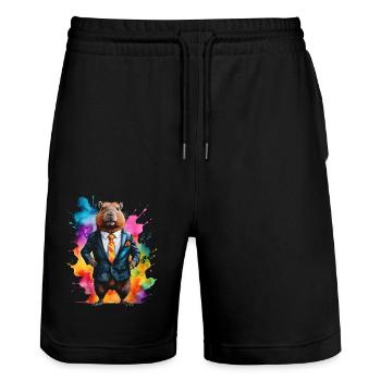 Capybara Suit Capy Colorful Animal Design Print - Stanley/Stella Trainer Unisex Organic Jogging Shorts - black - Front - Nik (191cm) & Marisol (170cm)