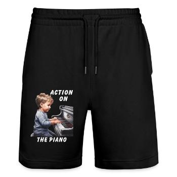 ACTION AU PIANO - Short de jogging bio TRAINER Stanley/Stella unisexe - noir - Devant - Nik (191cm) & Marisol (170cm)