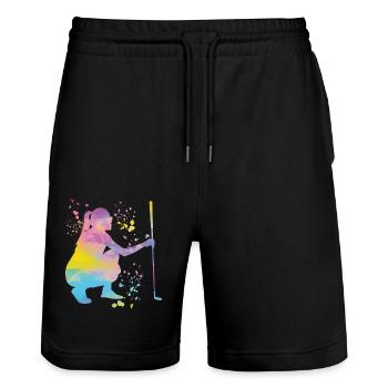 Golfer Colorsplash Kinder Miniaturgolf - Stanley/Stella Unisex Bio Joggingshorts Trainer  - Schwarz - Vorne - Nik (191cm) & Marisol (170cm)