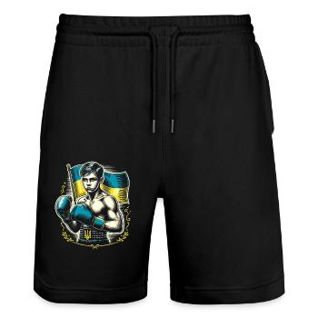 Ukrainischer Boxer Patriotischer Boxkämpfer - Stanley/Stella Unisex Bio Joggingshorts Trainer  - Schwarz - Vorne - Nik (191cm) & Marisol (170cm)