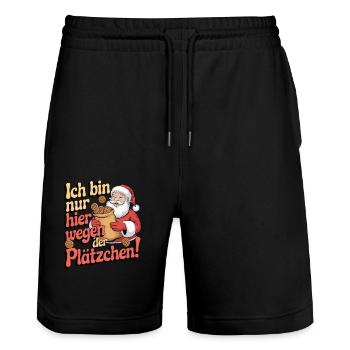 Ich bin nur hier wegen der Plätzchen - Stanley/Stella Unisex Bio Joggingshorts Trainer  - Schwarz - Vorne - Nik (191cm) & Marisol (170cm)
