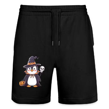 Pingouin Halloween Sorcier avec citrouille et - Short de jogging bio TRAINER Stanley/Stella unisexe - noir - Devant - Nik (191cm) & Marisol (170cm)
