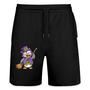 Halloween Penguin Zombie with Broom and Hat - Stanley/Stella Trainer Unisex Organic Jogging Shorts - black - Front - Nik (191cm) & Marisol (170cm)