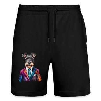 Zwergschnauzer Anzug Hund Lustig Tier Design Print - Stanley/Stella Unisex Bio Joggingshorts Trainer  - Schwarz - Vorne - Nik (191cm) & Marisol (170cm)