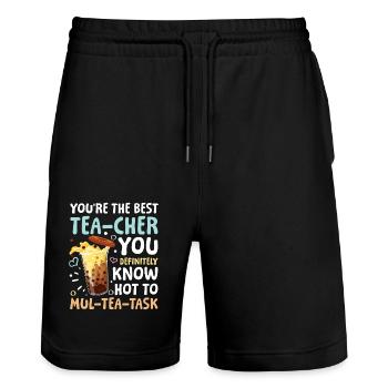 You’re The Best Tea-cher für einen Bubble Tea - Stanley/Stella Unisex Bio Joggingshorts Trainer  - Schwarz - Vorne - Nik (191cm) & Marisol (170cm)
