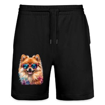 Pomeranian Pomeranian Sunglasses Dog Print - Stanley/Stella Trainer Unisex Organic Jogging Shorts - black - Front - Nik (191cm) & Marisol (170cm)