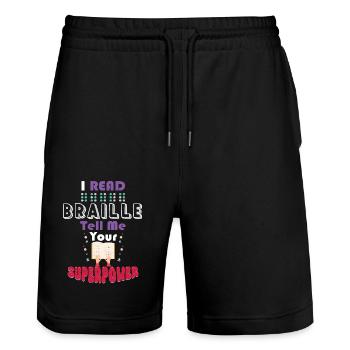 I Read Braille Tell Me Your Superpower - Stanley/Stella Trainer Unisex Organic Jogging Shorts - black - Front - Nik (191cm) & Marisol (170cm)