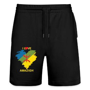 I LOVE AMAZIGH IN MY KABYLE HEART AND PROUD - Stanley/Stella Trainer Unisex Organic Jogging Shorts - black - Front - Nik (191cm) & Marisol (170cm)