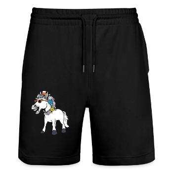Cheval, Chevaux, Dame, Drôle, Drôle, Drôle, Gaule - Short de jogging bio TRAINER Stanley/Stella unisexe - noir - Devant - Nik (191cm) & Marisol (170cm)