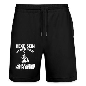 Witch Witch Broom Witch Costume Halloween - Stanley/Stella Trainer Unisex Organic Jogging Shorts - black - Front - Nik (191cm) & Marisol (170cm)