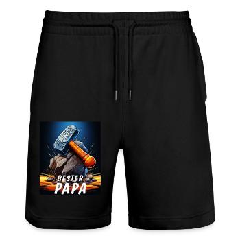 VA-THOR HAMMER MEILLEUR PAPA - Short de jogging bio TRAINER Stanley/Stella unisexe - noir - Devant - Nik (191cm) & Marisol (170cm)