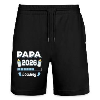 Papa 2026 Loading Mama Papa Eltern Sohn Tochter - Stanley/Stella Unisex Bio Joggingshorts Trainer  - Schwarz - Vorne - Nik (191cm) & Marisol (170cm)