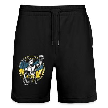 Ukrainischer Boxer Patriotischer Boxkämpfer - Stanley/Stella Unisex Bio Joggingshorts Trainer  - Schwarz - Vorne - Nik (191cm) & Marisol (170cm)