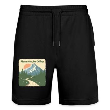 MOUNTAINS ARE CALLING - Stanley/Stella Trainer Unisex Organic Jogging Shorts - black - Front - Nik (191cm) & Marisol (170cm)