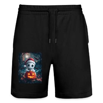 Halloween Gift Ghost with Christmas Hat Decoration - Stanley/Stella Trainer Unisex Organic Jogging Shorts - black - Front - Nik (191cm) & Marisol (170cm)
