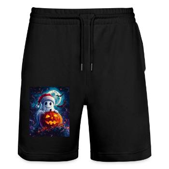 Halloween Gift Ghost with Christmas Hat Decoration - Stanley/Stella Trainer Unisex Organic Jogging Shorts - black - Front - Nik (191cm) & Marisol (170cm)