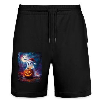 Halloween Gift Ghost with Christmas Hat Decoration - Stanley/Stella Trainer Unisex Organic Jogging Shorts - black - Front - Nik (191cm) & Marisol (170cm)