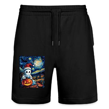 Halloween Gift Ghost with Christmas Hat Decoration - Stanley/Stella Trainer Unisex Organic Jogging Shorts - black - Front - Nik (191cm) & Marisol (170cm)