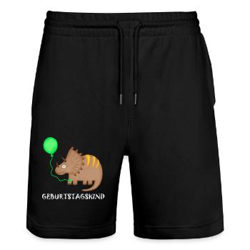 Anniversaire Garçon Triceratops Dino Anniversaire - Short de jogging bio TRAINER Stanley/Stella unisexe - noir - Devant - Nik (191cm) & Marisol (170cm)