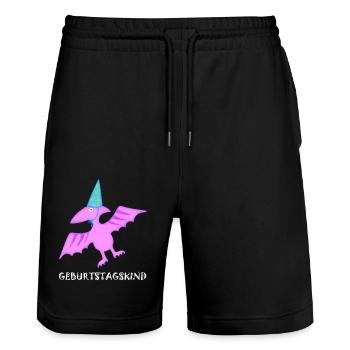 Anniversaire Garçon Ptéranodon Ptérosaure Dinosaure - Short de jogging bio TRAINER Stanley/Stella unisexe - noir - Devant - Nik (191cm) & Marisol (170cm)