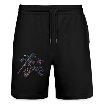 Speerwurf Colorsplash Speerwurf - Stanley/Stella Unisex Bio Joggingshorts Trainer  - Schwarz - Vorne - Nik (191cm) & Marisol (170cm)