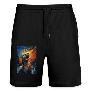 Otter - Stanley/Stella Trainer Unisex Organic Jogging Shorts - black - Front - Nik (191cm) & Marisol (170cm)