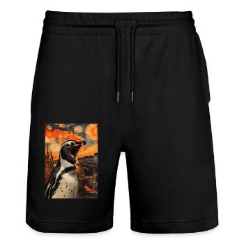 Penguin - Stanley/Stella Trainer Unisex Organic Jogging Shorts - black - Front - Nik (191cm) & Marisol (170cm)