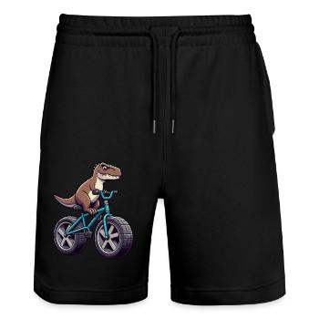 Drôle de dinosaure T-Rex à vélo - Short de jogging bio TRAINER Stanley/Stella unisexe - noir - Devant - Nik (191cm) & Marisol (170cm)