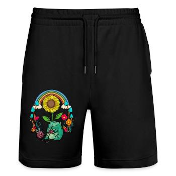 Garten Frosch Frösche Regenbogen Kröte Stricken - Stanley/Stella Unisex Bio Joggingshorts Trainer  - Schwarz - Vorne - Nik (191cm) & Marisol (170cm)