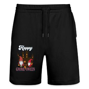 Happy Gnome-Oween Lustiger Halloween Gnom Spruch - Stanley/Stella Unisex Bio Joggingshorts Trainer  - Schwarz - Vorne - Nik (191cm) & Marisol (170cm)