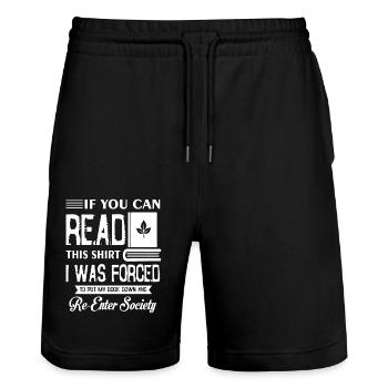 Book Addicted To Book - Stanley/Stella Trainer Unisex Organic Jogging Shorts - black - Front - Nik (191cm) & Marisol (170cm)