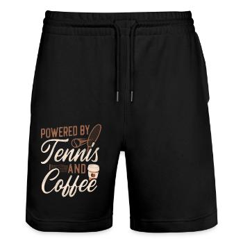 Funny Tennis Player Racket Coffee - Stanley/Stella Unisex Bio Joggingshorts Trainer  - Schwarz - Vorne - Nik (191cm) & Marisol (170cm)