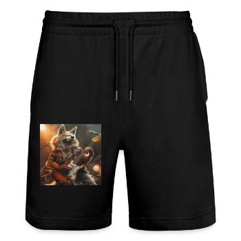 Wolf - Stanley/Stella Trainer Unisex Organic Jogging Shorts - black - Front - Nik (191cm) & Marisol (170cm)