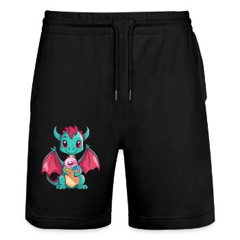 Dino Dragon Dragon Cream Cône Glace Snacking Enfants - Short de jogging bio TRAINER Stanley/Stella unisexe - noir - Devant - Nik (191cm) & Marisol (170cm)