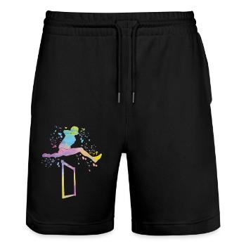 Course de haies Course d’obstacles Courses de haies pour enfants - Short de jogging bio TRAINER Stanley/Stella unisexe - noir - Devant - Nik (191cm) & Marisol (170cm)