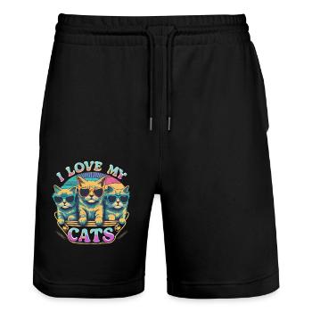 I Love My Cats - Des chats cool avec des lunettes de soleil - Short de jogging bio TRAINER Stanley/Stella unisexe - noir - Devant - Nik (191cm) & Marisol (170cm)