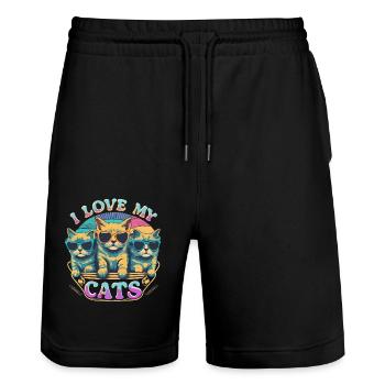 I Love My Cats Cats With Sunglasses - Stanley/Stella Trainer Unisex Organic Jogging Shorts - black - Front - Nik (191cm) & Marisol (170cm)