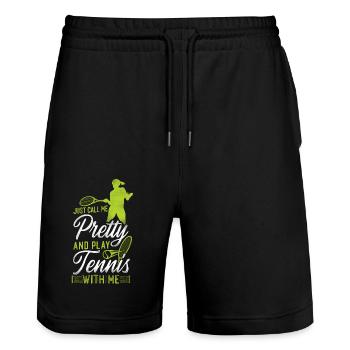 Funny Tennis Player Racket Girl - Stanley/Stella Unisex Bio Joggingshorts Trainer  - Schwarz - Vorne - Nik (191cm) & Marisol (170cm)