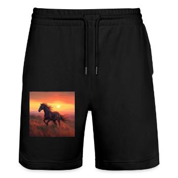 Pferd - Stanley/Stella Unisex Bio Joggingshorts Trainer  - Schwarz - Vorne - Nik (191cm) & Marisol (170cm)