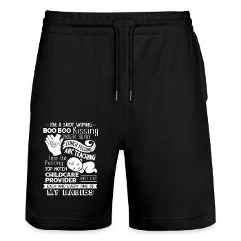 Childcare Provider I Love Each And Every Child - Stanley/Stella Trainer Unisex Organic Jogging Shorts - black - Front - Nik (191cm) & Marisol (170cm)