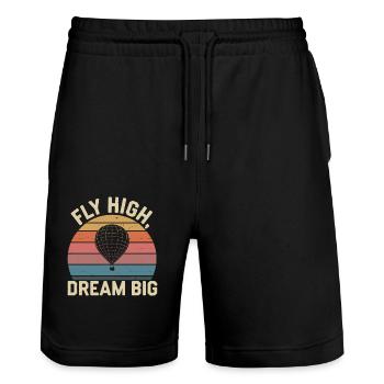 Fly High Dream Big Hot Air Balloon Inspiration - Stanley/Stella Trainer Unisex Organic Jogging Shorts - black - Front - Nik (191cm) & Marisol (170cm)