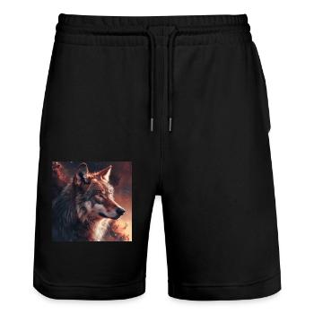 Wolf - Stanley/Stella Trainer Unisex Organic Jogging Shorts - black - Front - Nik (191cm) & Marisol (170cm)