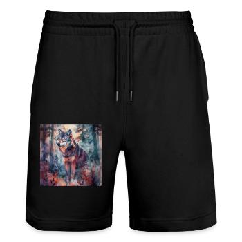 Wolf - Stanley/Stella Trainer Unisex Organic Jogging Shorts - black - Front - Nik (191cm) & Marisol (170cm)