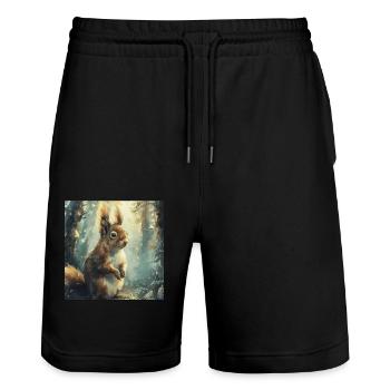 Squirrel - Stanley/Stella Trainer Unisex Organic Jogging Shorts - black - Front - Nik (191cm) & Marisol (170cm)