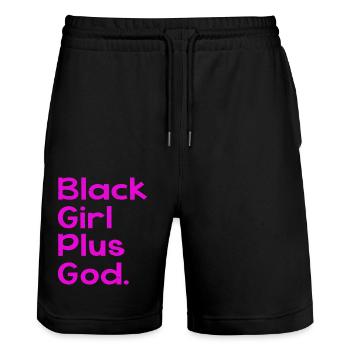 Black Girl Plus God - Stanley/Stella Unisex Bio Joggingshorts Trainer  - Schwarz - Vorne - Nik (191cm) & Marisol (170cm)