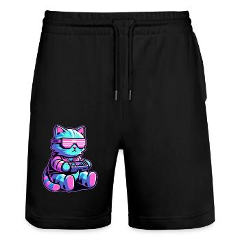 Cool Cat Gamer - Stanley/Stella Trainer Unisex Organic Jogging Shorts - black - Front - Nik (191cm) & Marisol (170cm)