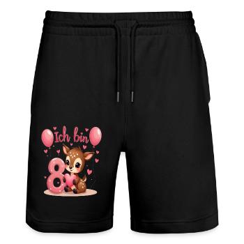 Sweet Deer J’ai 8 enfants 8ème anniversaire fille - Short de jogging bio TRAINER Stanley/Stella unisexe - noir - Devant - Nik (191cm) & Marisol (170cm)